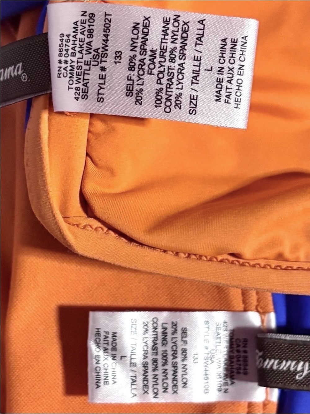 Tommy Bahama Color‑Block Bikini Set Blue + Orange Women’s Large Like New - Picture 8 of 8